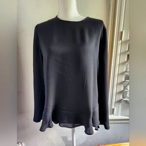 Diane Von Furstenburg DVF Silk 3/4 Sleeve Top Blouse Size 12 Black
